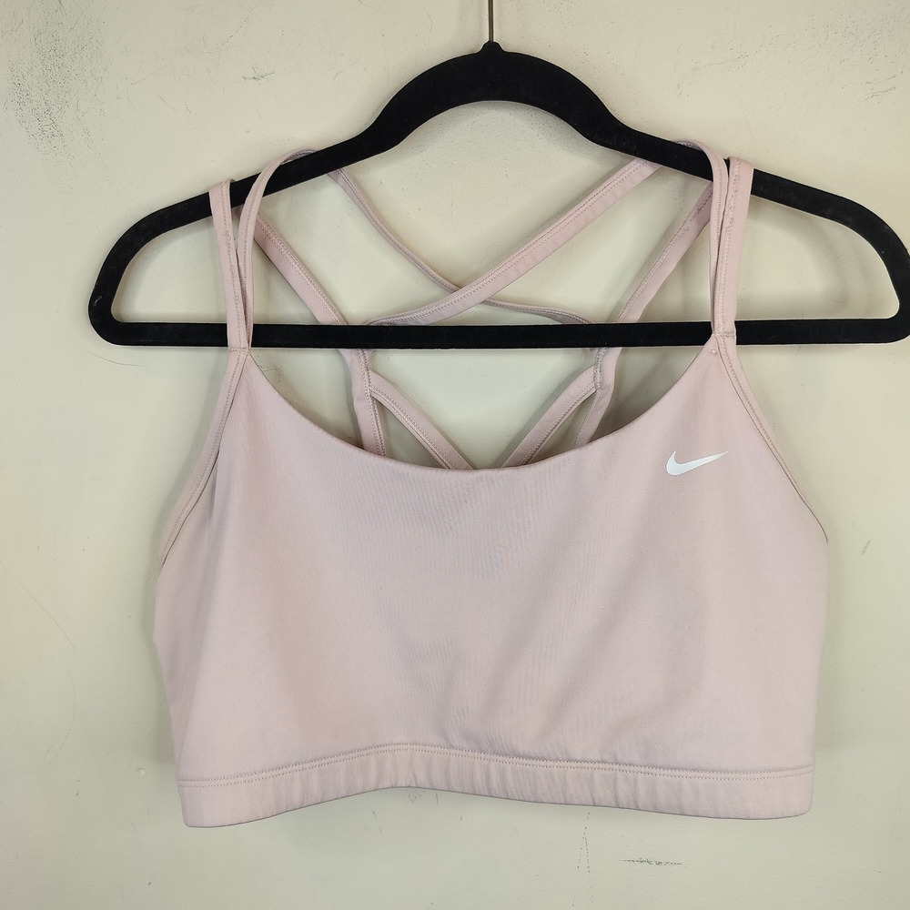 Nike Sports Bra Large Strappy Criss Cross Back Dri-FIT Athletic Pink